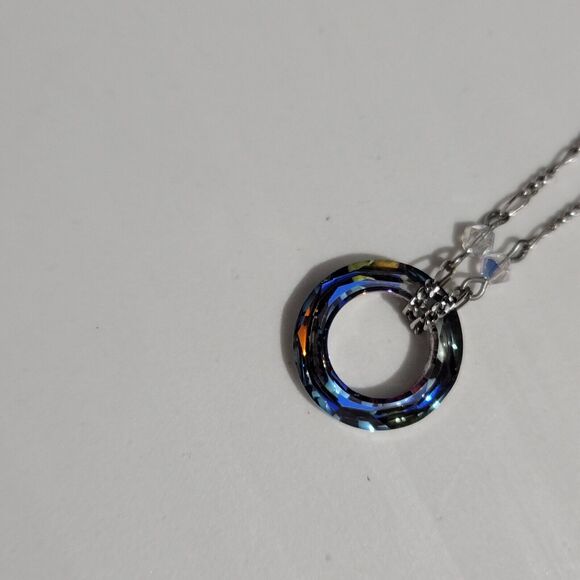 Silver Figaro Chain With Round Crystal 18" Necklace - Picture 4 of 11